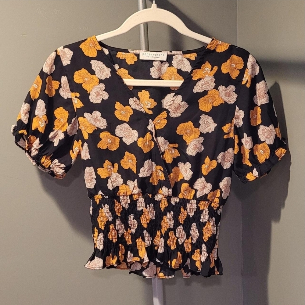 Paper Crane Floral Print Smocked Waist Blouse